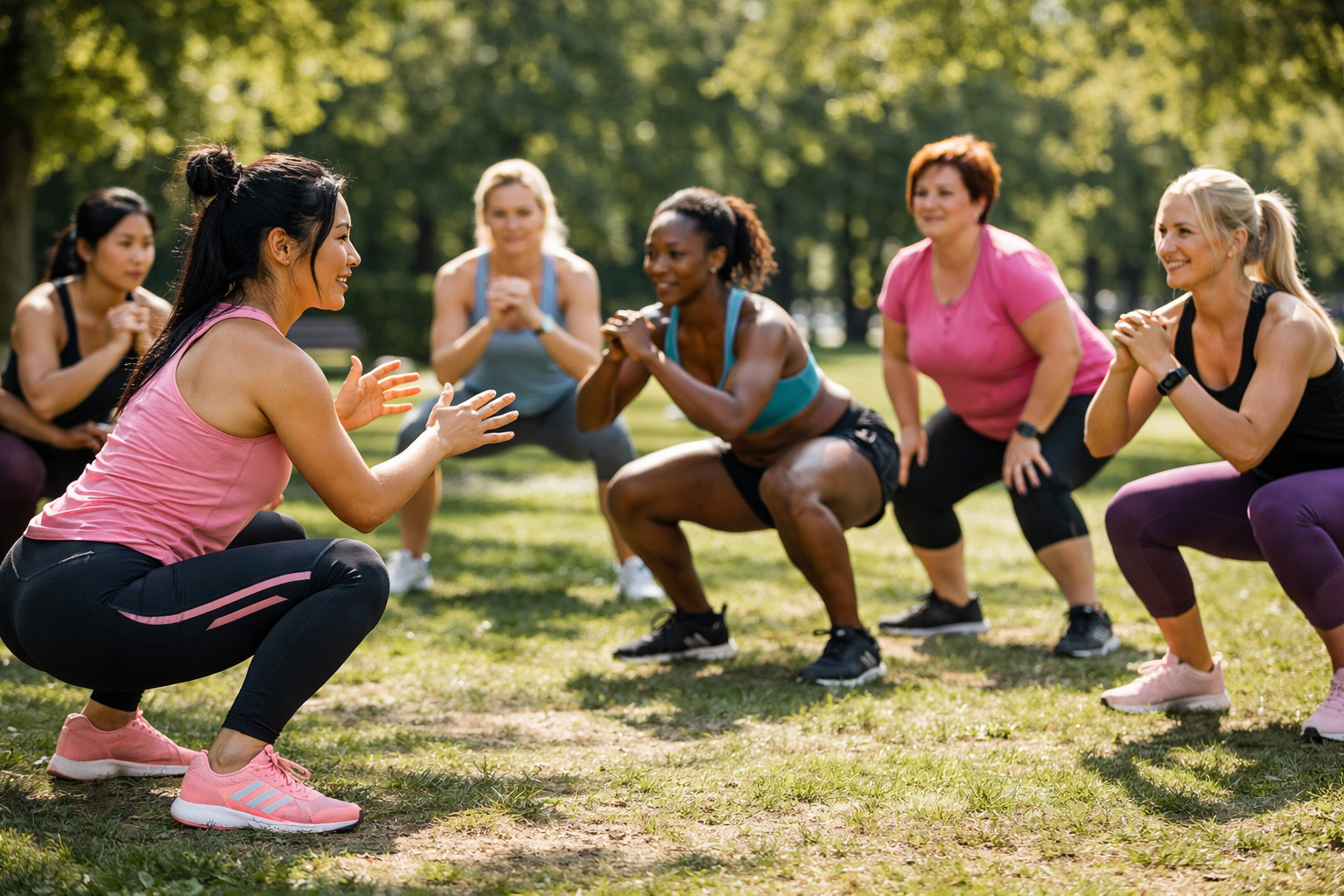 Trainerin korrigiert Liegestütze eines Kunden im Fitnessstudio während der Fitnesstrainer Ausbildung