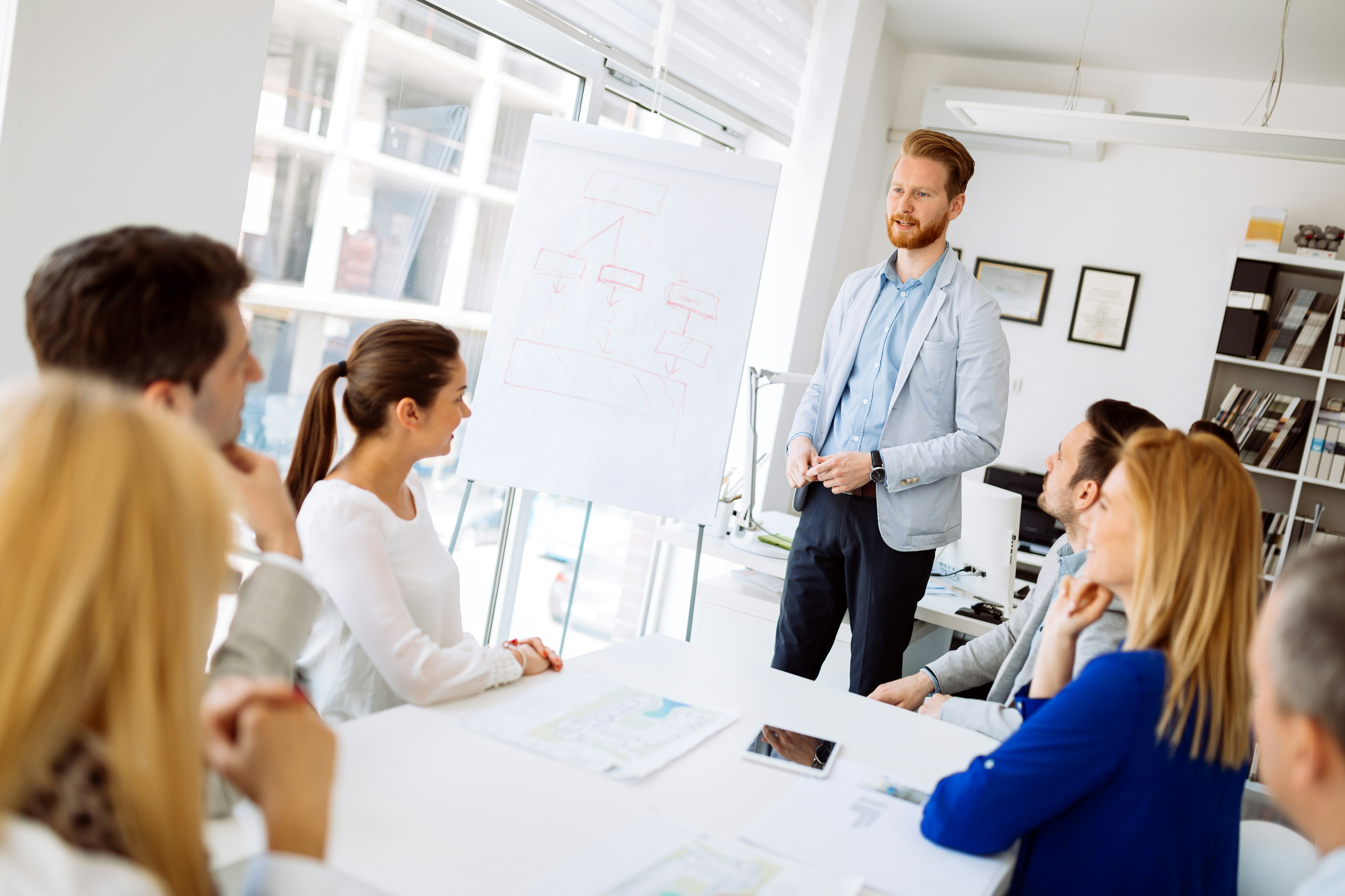 Learn@Home - Business Mentaltrainer bei einer Präsentation und einem Coaching vor einer Gruppe