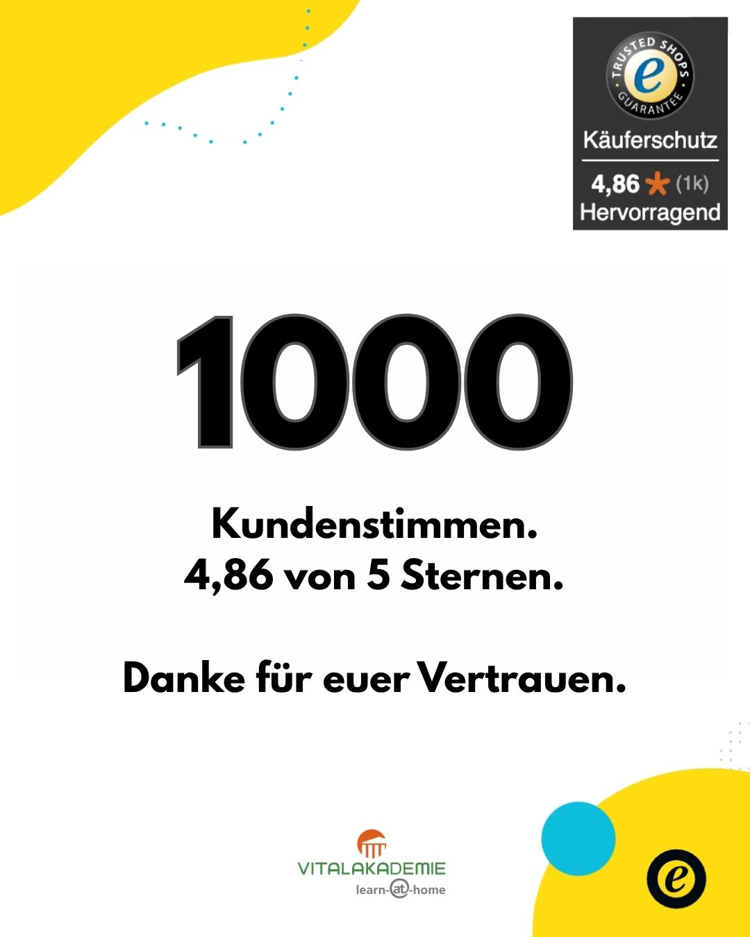 1000 Bewertungen auf Trusted Shops mit 4,86 von 5 Sternen
